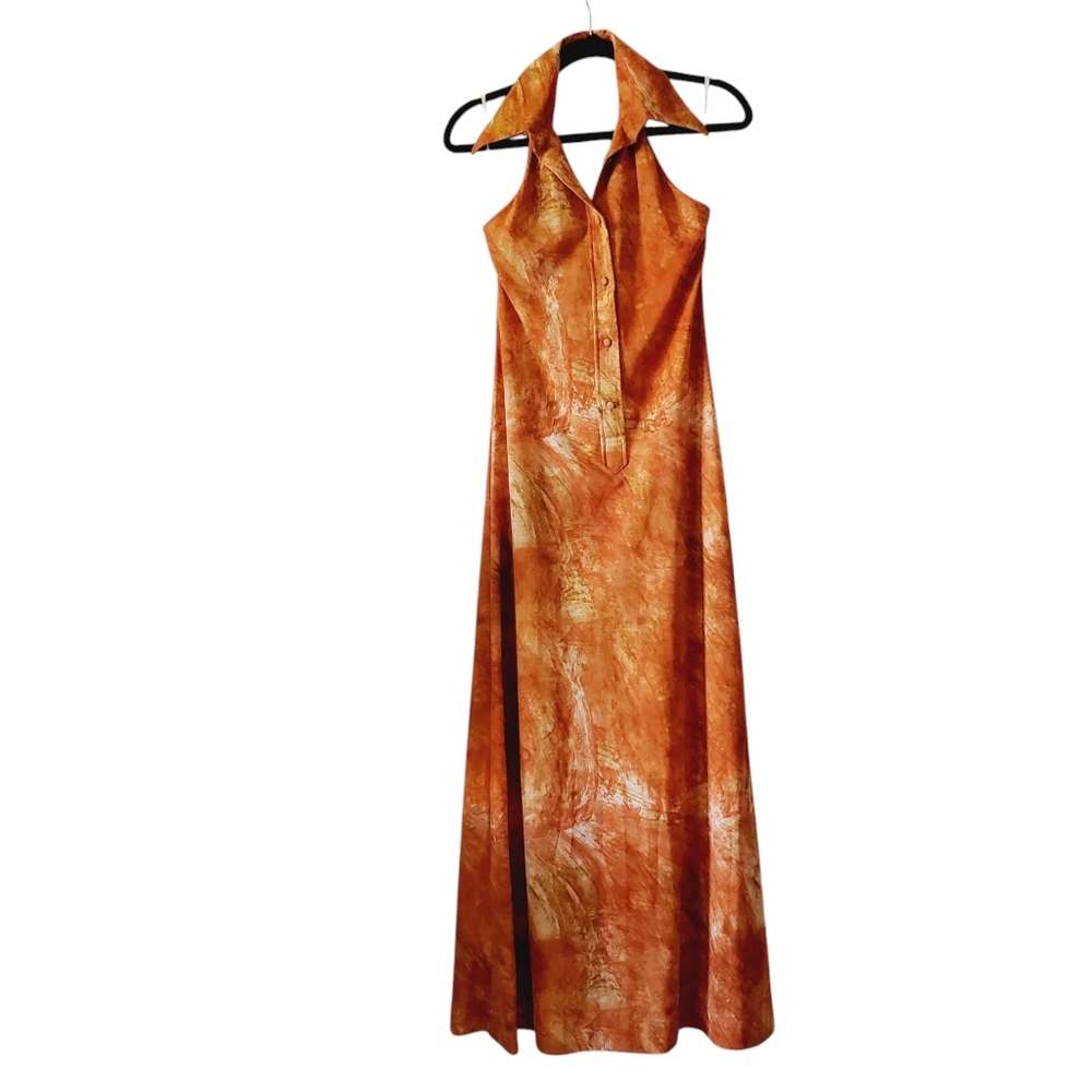 Lanvin Paris Vintage 1970's Rare Collared Retro Halter Maxi Dress S